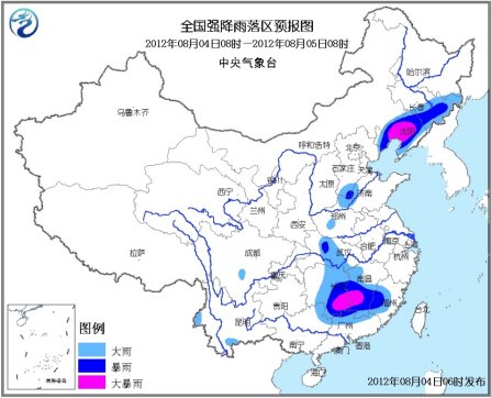 中新网8月4日电 “苏拉” “达维”双双登陆之后，仍然不遗余力地带来风雨。受双台风登陆的后续影响，预计今天白天到夜间，中国辽宁、湖南及江西等地将有大到暴雨，局部大暴雨。