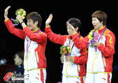 奥运图：中国女乒团体成功卫冕 向观众示意