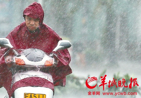 日,阳江海陵岛受台风"启德"袭击,一位摩托车骑士在暴风雨中艰难前行