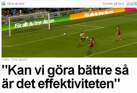 瑞典媒体不满仅1球小胜中国:浪费太多必进杀机