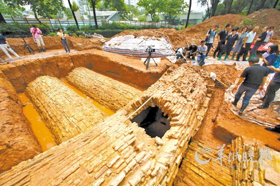 广州动物园掘出完整东汉砖室墓 墓内被严重盗扰