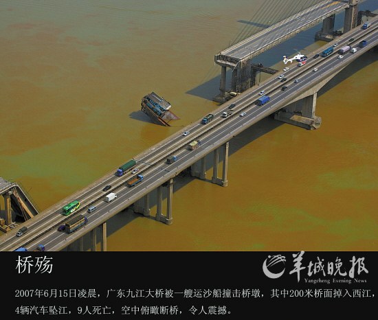 本报独家航拍九江大桥被撞事故现场 羊城晚报记者 陈秋明 摄