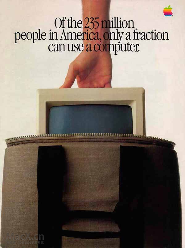 No.5 　　Macintosh是首款将PC带入主流用户的产品，广告中的Macintosh从背包中拿出，让人们对这款设备的遐想无限。