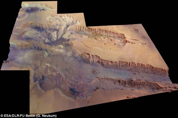 火星水手峡谷长度延伸4000公里，宽度200公里，深度为10公里，是科罗拉多大峡谷长度的10倍，深度的5倍
