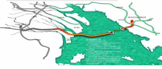 共设两处通航孔,穿越深圳机场支航道与矾石水道处采用海底沉管隧道