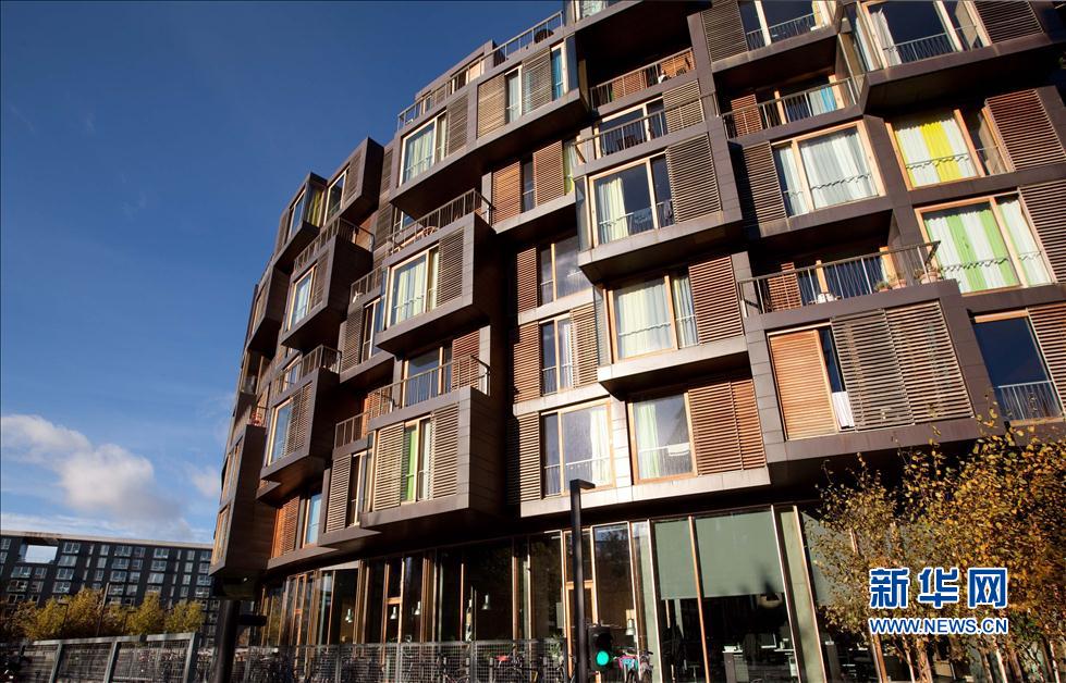 这是11月6日拍摄的丹麦哥本哈根大学著名的"土楼"学生公寓外立面.