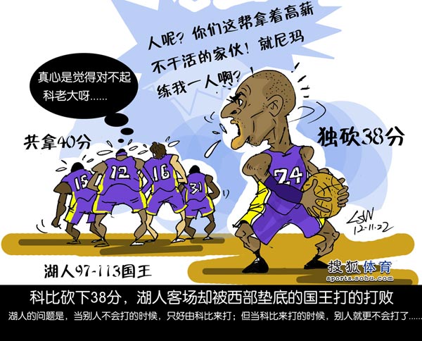 NBA漫画:湖人遭国王羞辱 科比无奈队友不给力