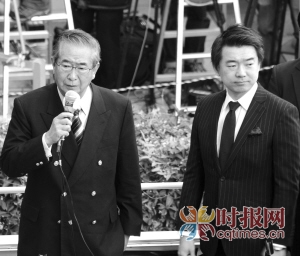 12月4日,在日本大阪的梅田街头"日本维新会"党首石原慎太郎发表演讲