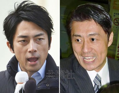 图为日本自民党青年局长小泉进次郎（左）12月7日在大阪市进行街头演说，民主党政调会长细野豪志（右）12月6日在川崎市向选民拉票。