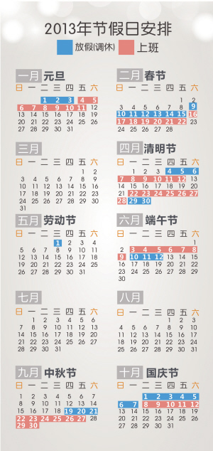 2013年节假日安排出炉 休假攻略为你奉上(图)