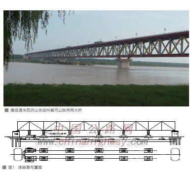 山东滨州黄河公铁两用大桥钢梁架设(图)