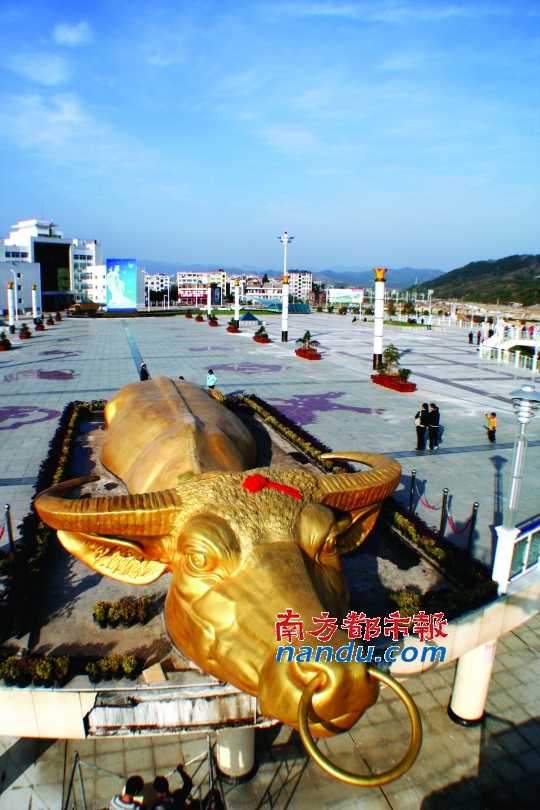 湖北省郧西县七夕广场上的"世界第一牛"雕塑.c fp资料图