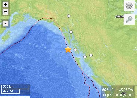 图为4.7级余震震中位置图，美国地质勘探局。