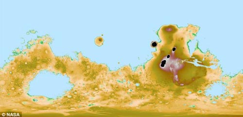 凯文-吉尔基于火星地形模型绘制出火星新颖奇特的地形