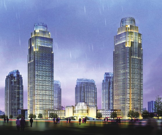 山东济南北岸新城项目五星级酒店 帝华国际广场沿街夜景