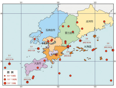 辽宁省及邻区   2012年12月份辽宁及邻区(n38°44°,e118°126