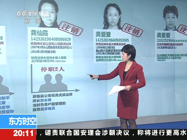 西安 公安/陕西房姐龚爱爱假户口事件已牵出8名以上公职人员。央视截图
