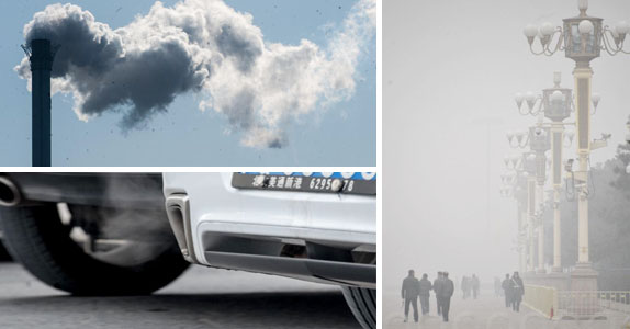 一辆汽车的排气管向大气中排放废气(2月1日摄).