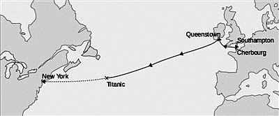 法国瑟堡泰坦尼克二号航线美国纽约泰坦尼克号沉没地皇后镇南安普敦