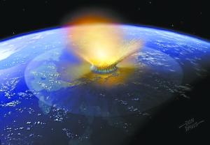 墨西哥加勒比沿海的177千米直径陨坑暗示着曾有一个直径9.6千米的天体碰撞，并对地球物种带来致命一击。