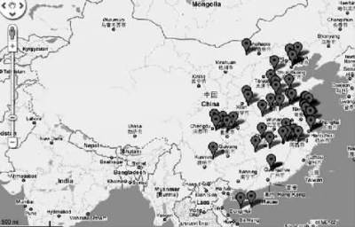 网传公益人士制作的“中国癌症村地图”。