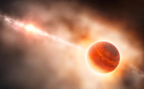 位于HD 100546恒星系的正在形成中巨型气体行星。最新研究发现这颗襁褓中的行星距恒星的距离，为地球与太阳距离的70倍。行星周围的稠密物质散射着恒星的光芒，使恒星几乎不可见，并且呈红色。