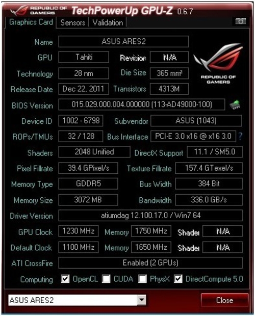 通过华硕gpu tweak软件附带的gpu-z可实时查看aresii的运行状态