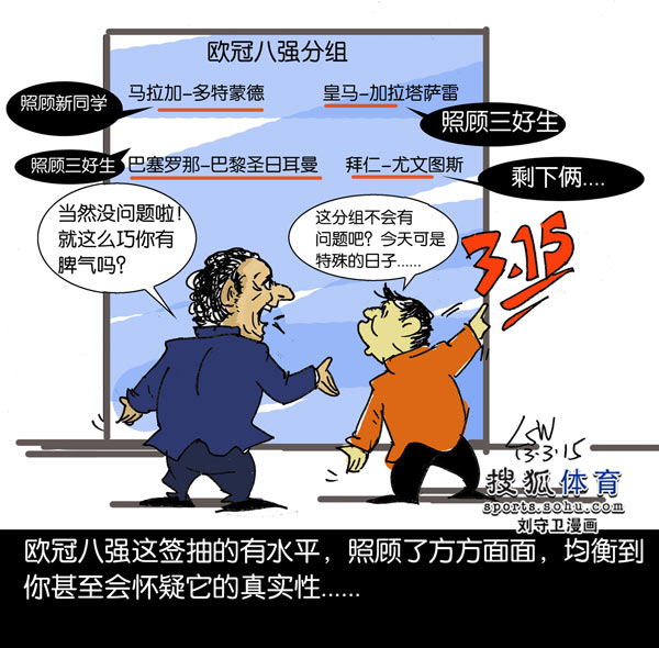 刘守卫漫画:欧冠8强抽签太均衡3.15仍有假?