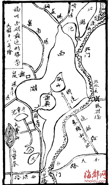 老人当年手绘的西湖地图