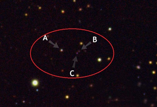 科学家发现罕见三体类星体由3个星系碰撞形成