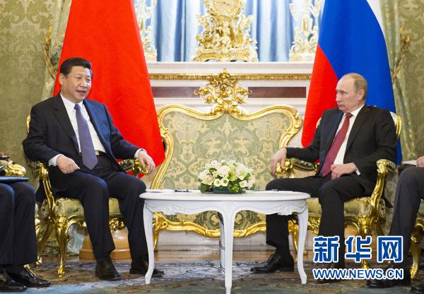 3月22日，国家主席习近平在莫斯科克里姆林宫与俄罗斯总统普京举行会谈。 新华社记者 黄敬文 摄
