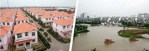 图左为苏州市蒋巷村的农民别墅区,右为张家港市永钢新村.