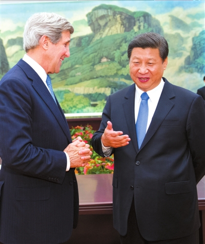 昨天，国家主席习近平在北京人民大会堂会见美国国务卿约翰・克里。　新华社发