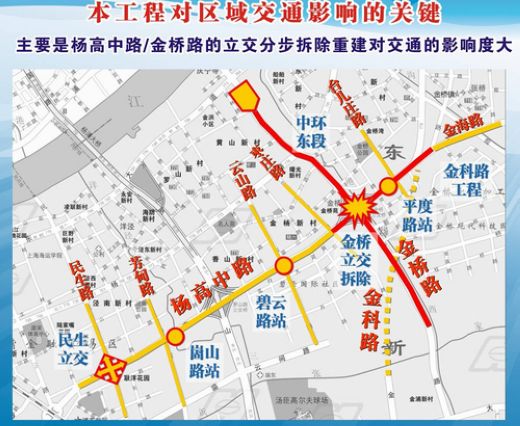 杨高中路金桥立交南半幅将实现封闭施工.