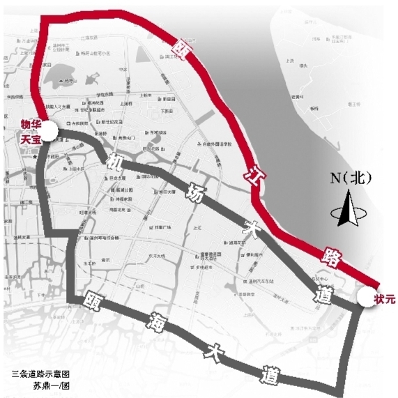 1 温州市区瓯江路(会展中心-龙湾状元)新近开放临时通车,记者前几天