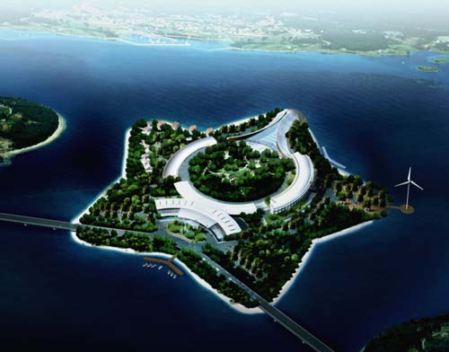 首钢迁安迎宾馆位于迁安市黄台湖景区一座小岛