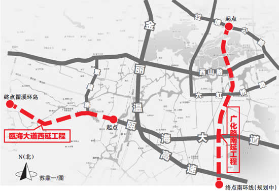 瓯海2条城市主干道月底开工 缓解西部交通拥挤(图)