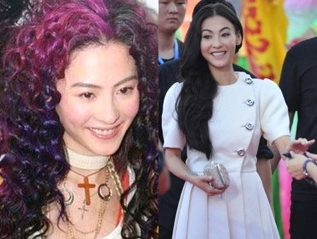 张柏芝胜在貌美,搞怪的发型一样可以撑起来,不过爆炸头还是让张柏芝看起来土气十足。最近一袭白裙留着长卷发的她出席活动很是惊艳!