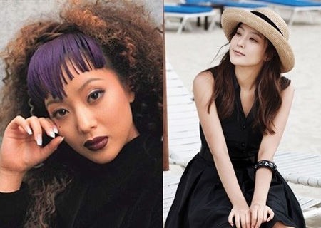 韩国第一美女也有雷人的时候,爆炸头与浓妆的金喜善像是在极力装嫩的大妈;而轻薄的韩式妆容与简单的草帽、休闲连衣裙则让金西山犹如少女一般。