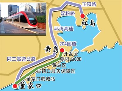 董家口至黄岛轻轨敲定5个站行车时速达120公里