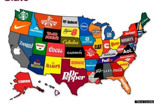 牛人绘制企业巨头版美国地图:苹果傲占加州