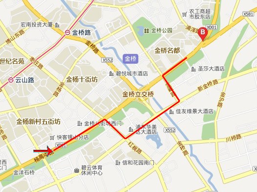 杨高中路-红枫路-新金桥路-平度路-杨高中路