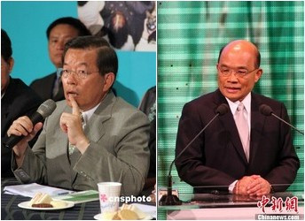 谢长廷（左）和苏贞昌（右），两人分别是民进党的前主席和现任主席。
