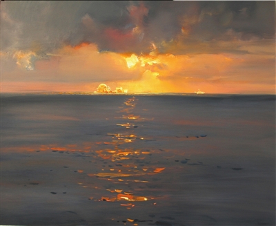 《南沙写生夕阳东门礁》100cm×80cm布面油画2012年作