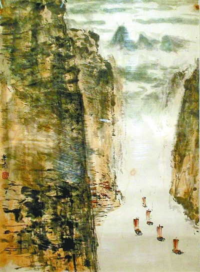 水墨画《长江三峡》(局部)