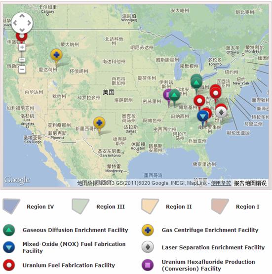 美国主要核燃料设施的位置图片