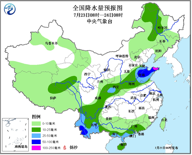 西北地区东部四川盆地黄淮等地有大到暴雨华南