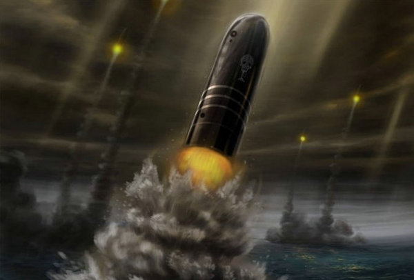 资料图：中国巨浪三型导弹潜射想象图。