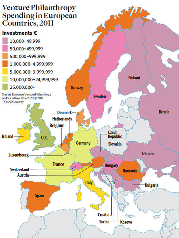 欧洲公益创投支出国家分布图(来源:欧洲公益创投协会2012调查报告)图片
