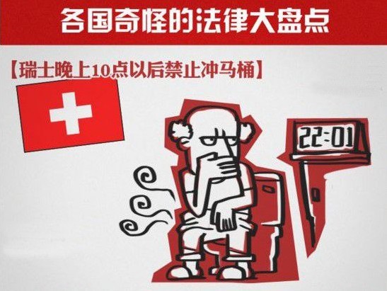 住進(jìn)瑞士的公寓，晚上10點(diǎn)之后是禁止沖馬桶的，當(dāng)?shù)卣?dāng)然認(rèn)為噪音污染比嗅覺(jué)污染更不利于公眾利益。